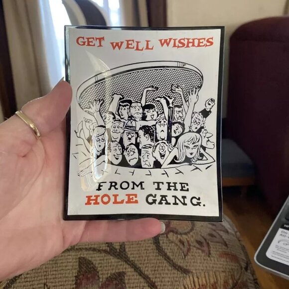 Get Well Wishes from the Hole Gang 3 3/4" x 4 3/4" B/W Glass Plate Houze Art GUC - Picture 2 of 4